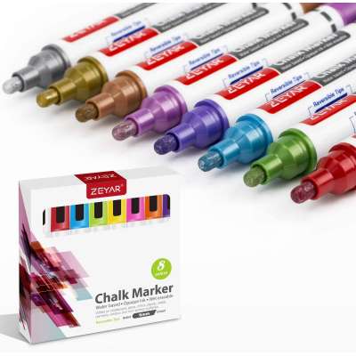 Liquid Chalk Markers - Metallic Color . Reversible Bullet And Chisel Tip, dry erase